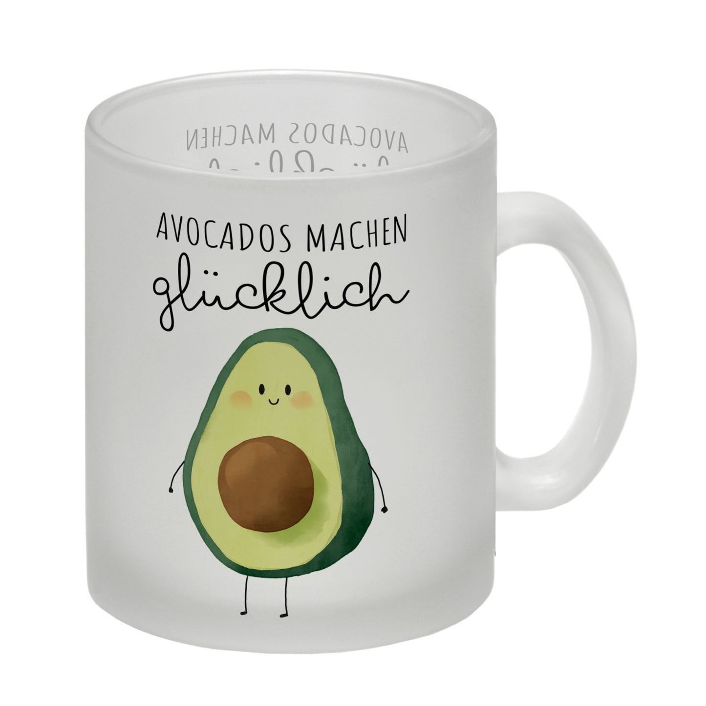 Niedliche Avocado Glas Tasse mit Spruch Avocados machen glücklich