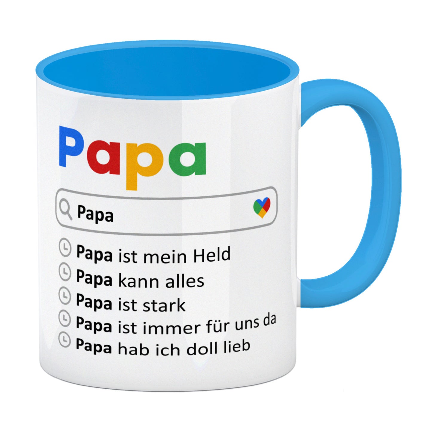 Papa ist mein Held Suchmaschine Kaffeebecher in hellblau