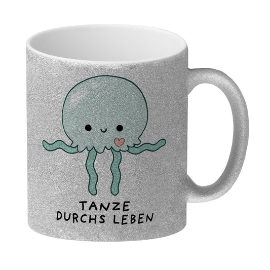 Jelly & Friends Qualle Glitzer-Kaffeebecher mit Spruch Tanze durchs Leben