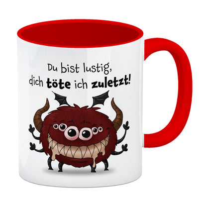 Freches Monster in dunkelrot Kaffeebecher in rot mit lustigem Spruch