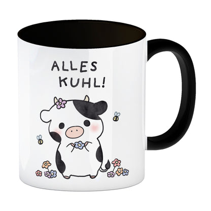 Kuh Kaffeebecher in schwarz mit Spruch Alles Kuhl