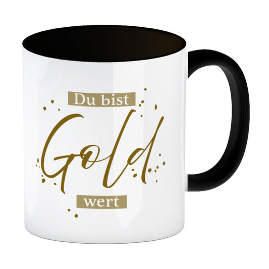 Danksagung Kaffeebecher in schwarz mit Spruch Du bist Gold wert