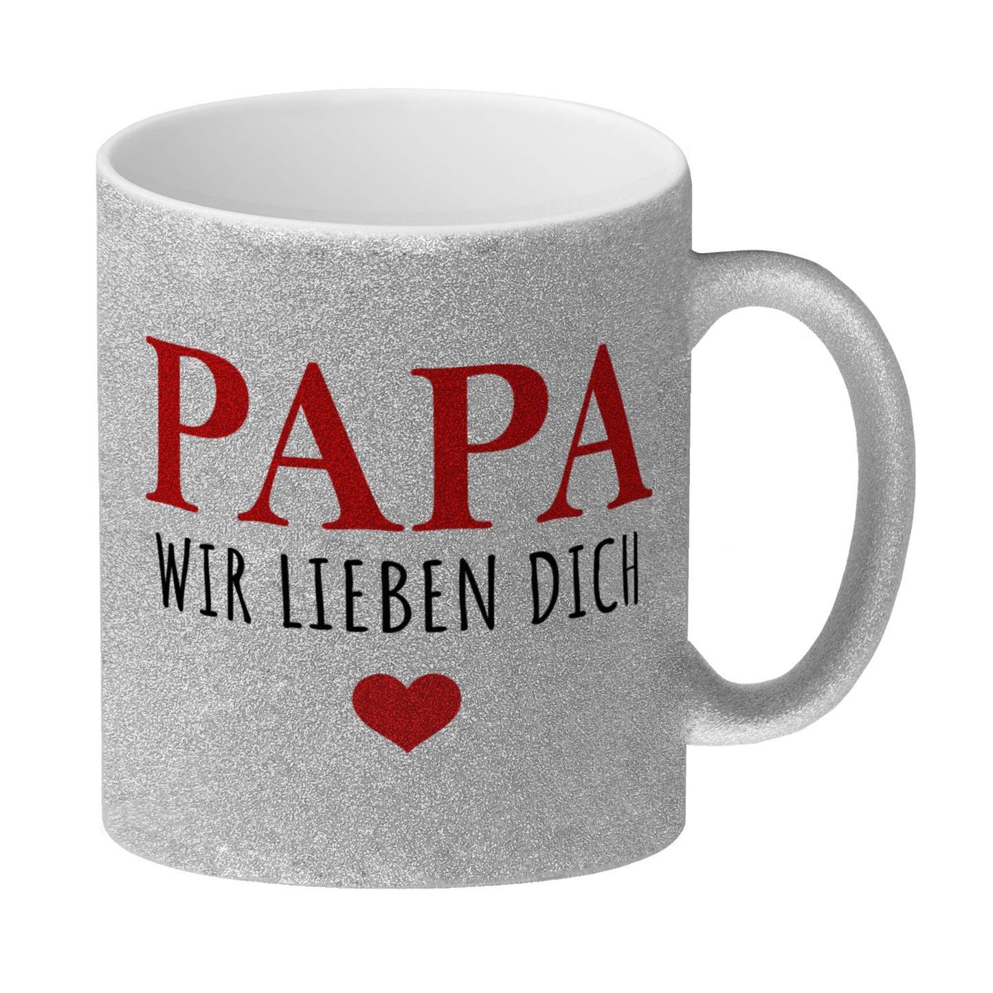 Papa wir lieben dich Glitzer-Kaffeebecher in rot mit Herz