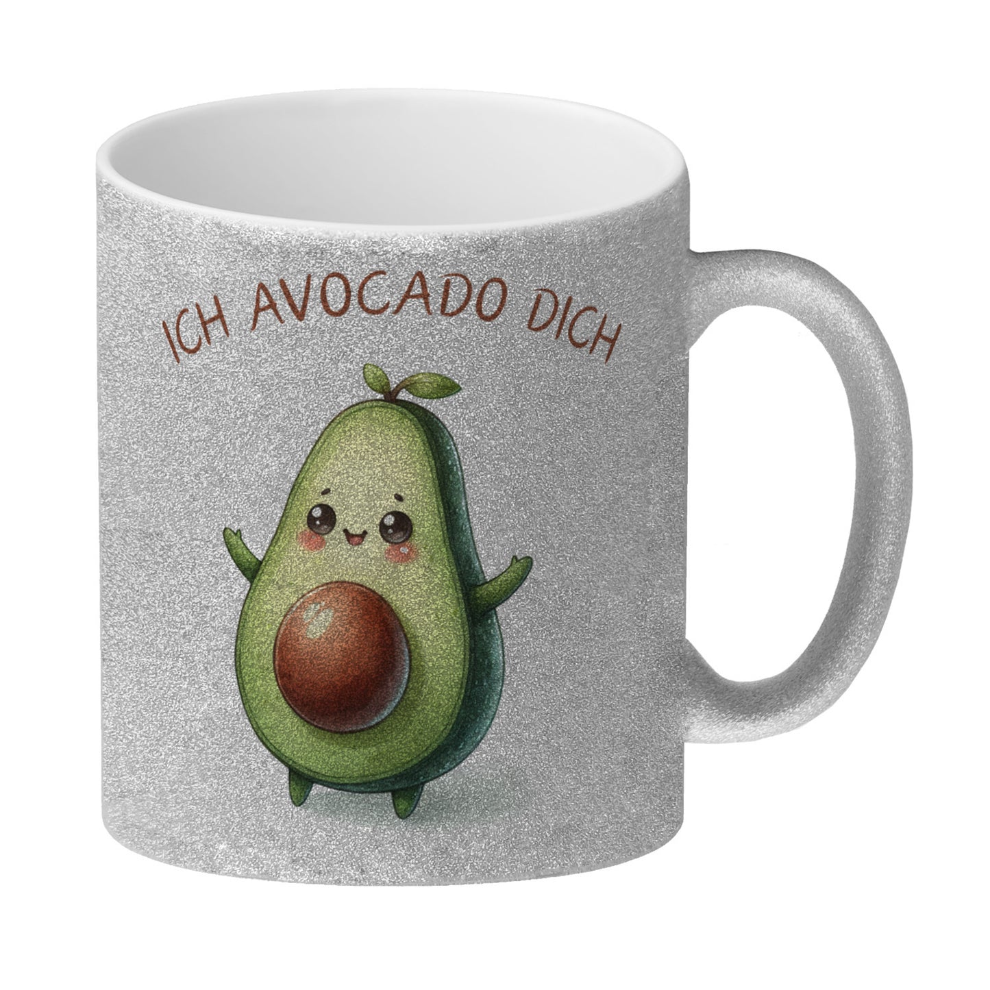 Avocado Glitzer-Kaffeebecher mit Spruch Ich Avocado dich