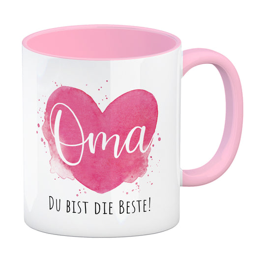 Beste Oma Kaffeebecher in rosa mit Spruch Oma Du bist die Beste