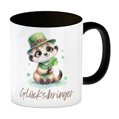 Erdmännchen Glücksbringer Kaffeebecher in schwarz