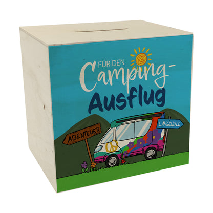 Für den Camping-Ausflug Spardose aus Holz