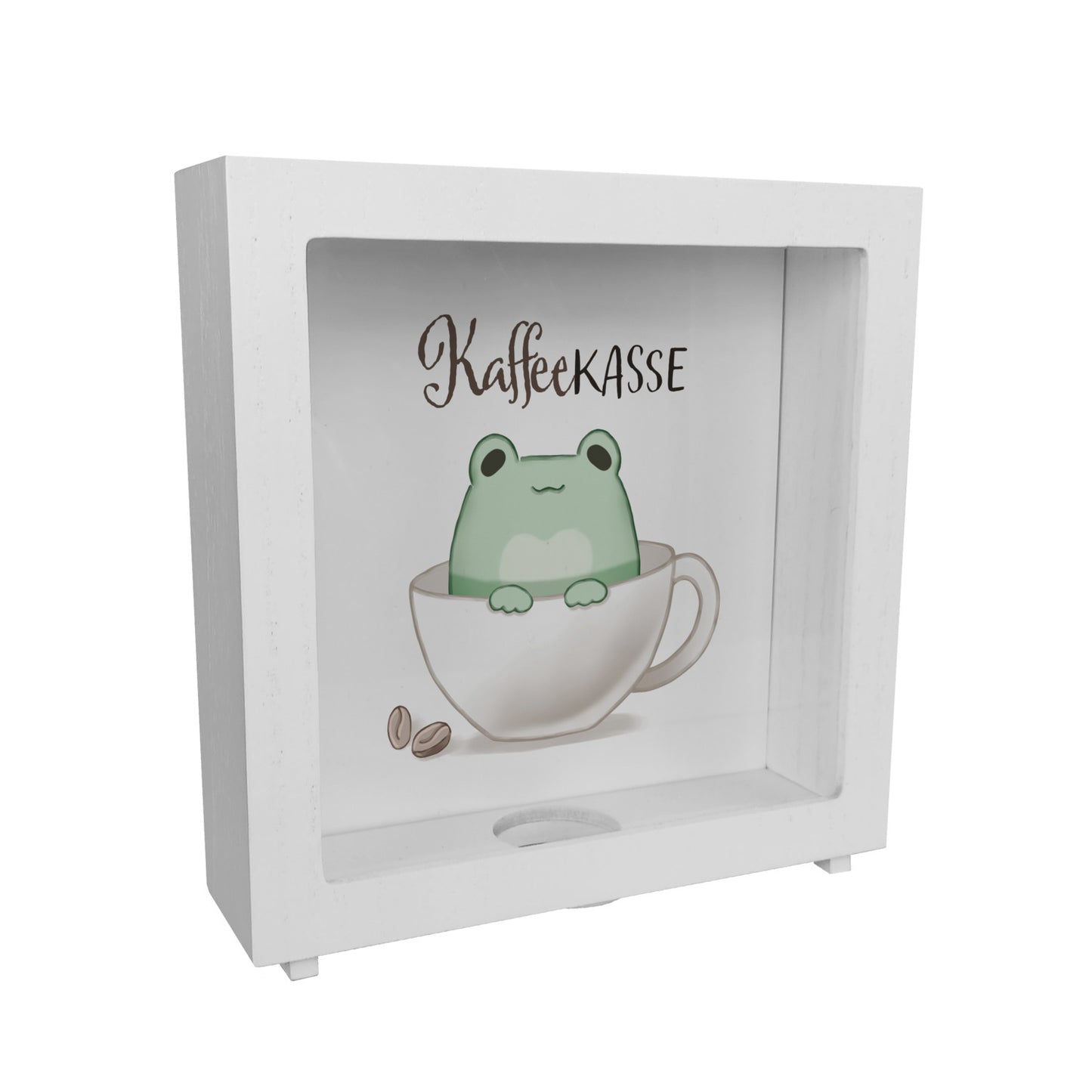 Frosch Rahmen Spardose aus Holz mit Spruch Kaffeekasse