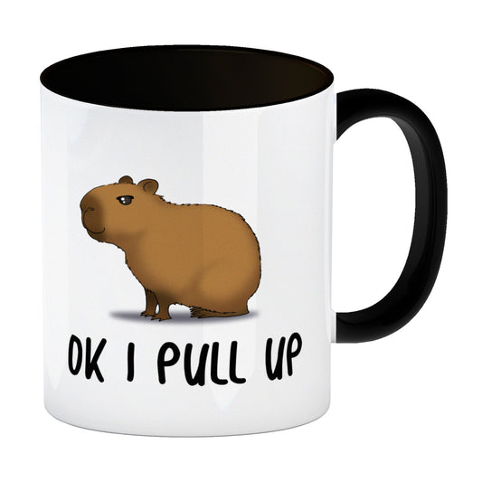 Ok I pull up normales Capybara Meme Kaffeebecher in schwarz