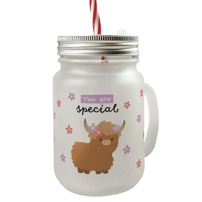 Schottisches Hochlandrind Mason Jar Henkel Trinkglas mit Deckel mit Spruch You are special