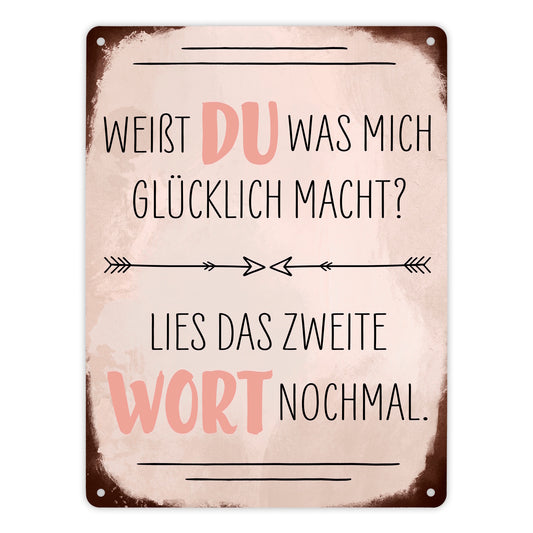 Du machst mich glücklich Metallschild XL in 21x28 cm mit Spruch zum Valentinstag