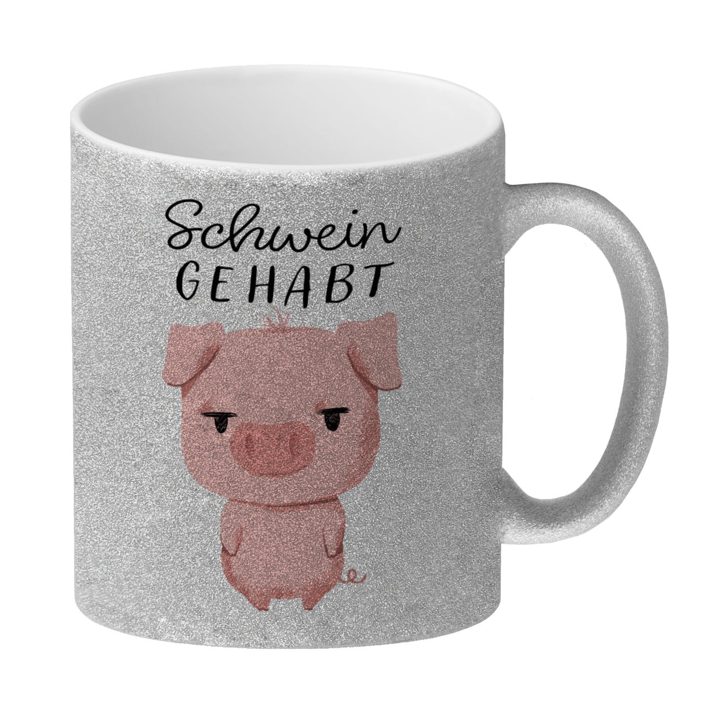 Ferkel Glitzer-Kaffeebecher mit Spruch Schwein gehabt