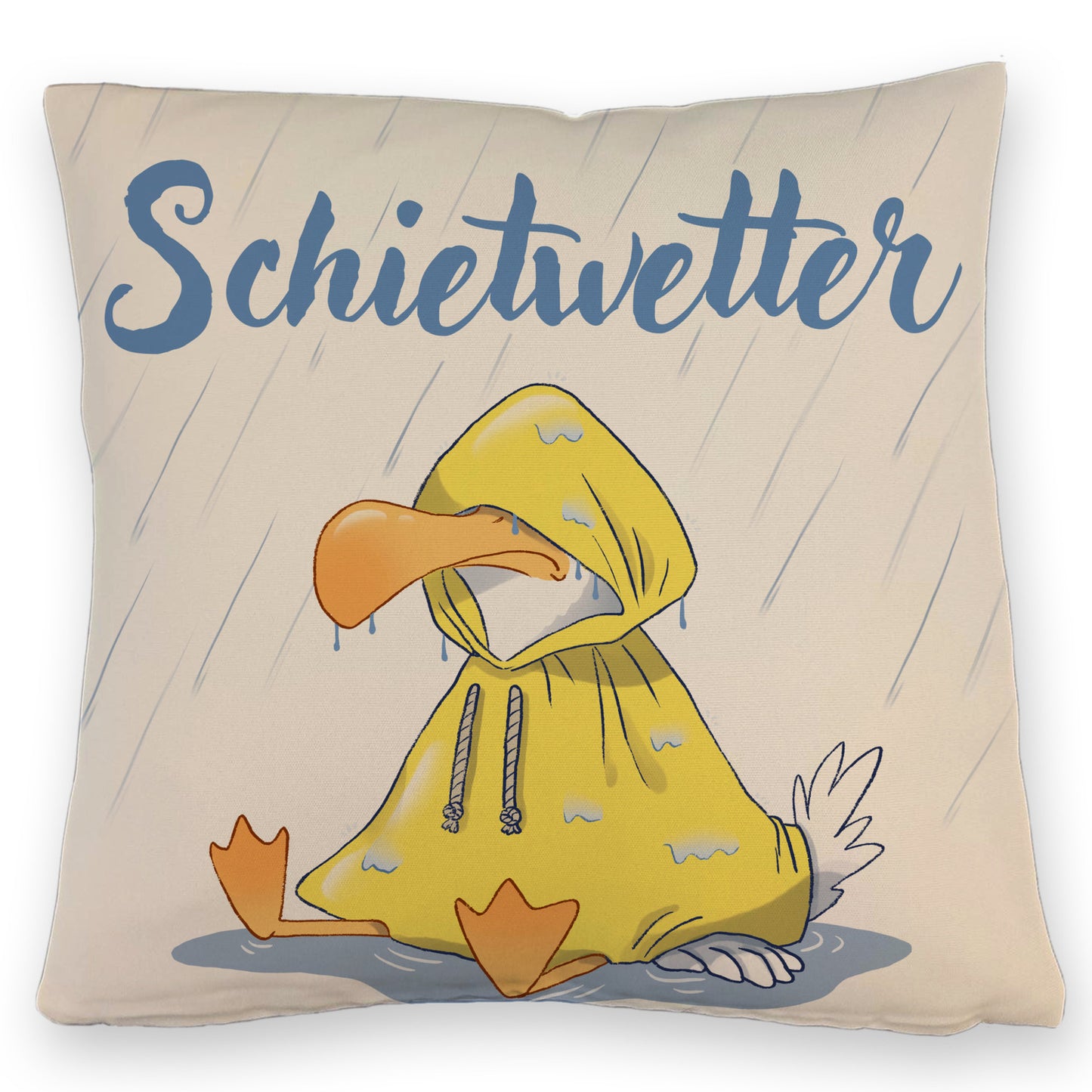 Möwe Kissen mit Leinenoptik mit Spruch Schietwetter