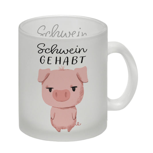 Ferkel Glas Tasse mit Spruch Schwein gehabt