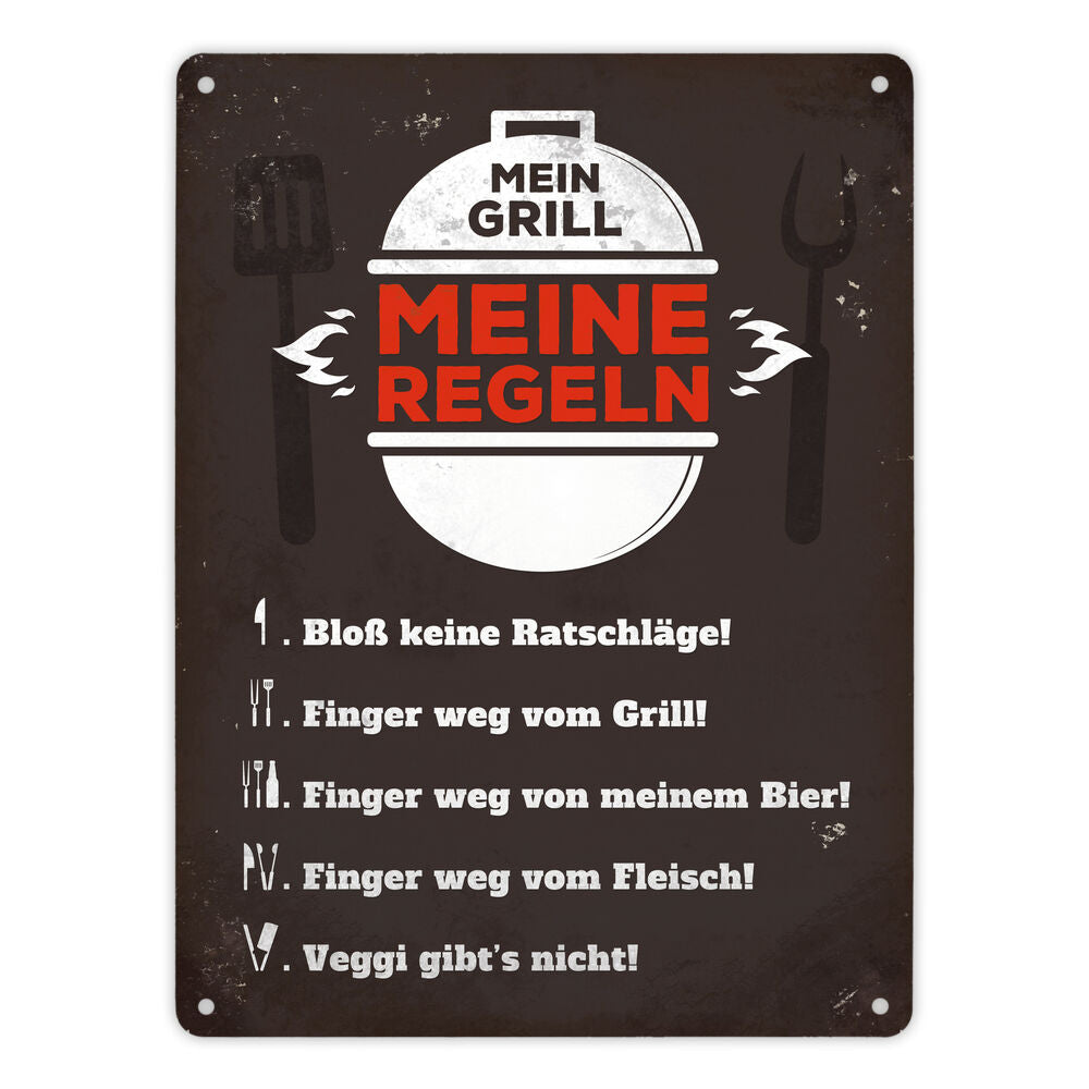 Metallschild XL mit Spruch: Grillgesetze