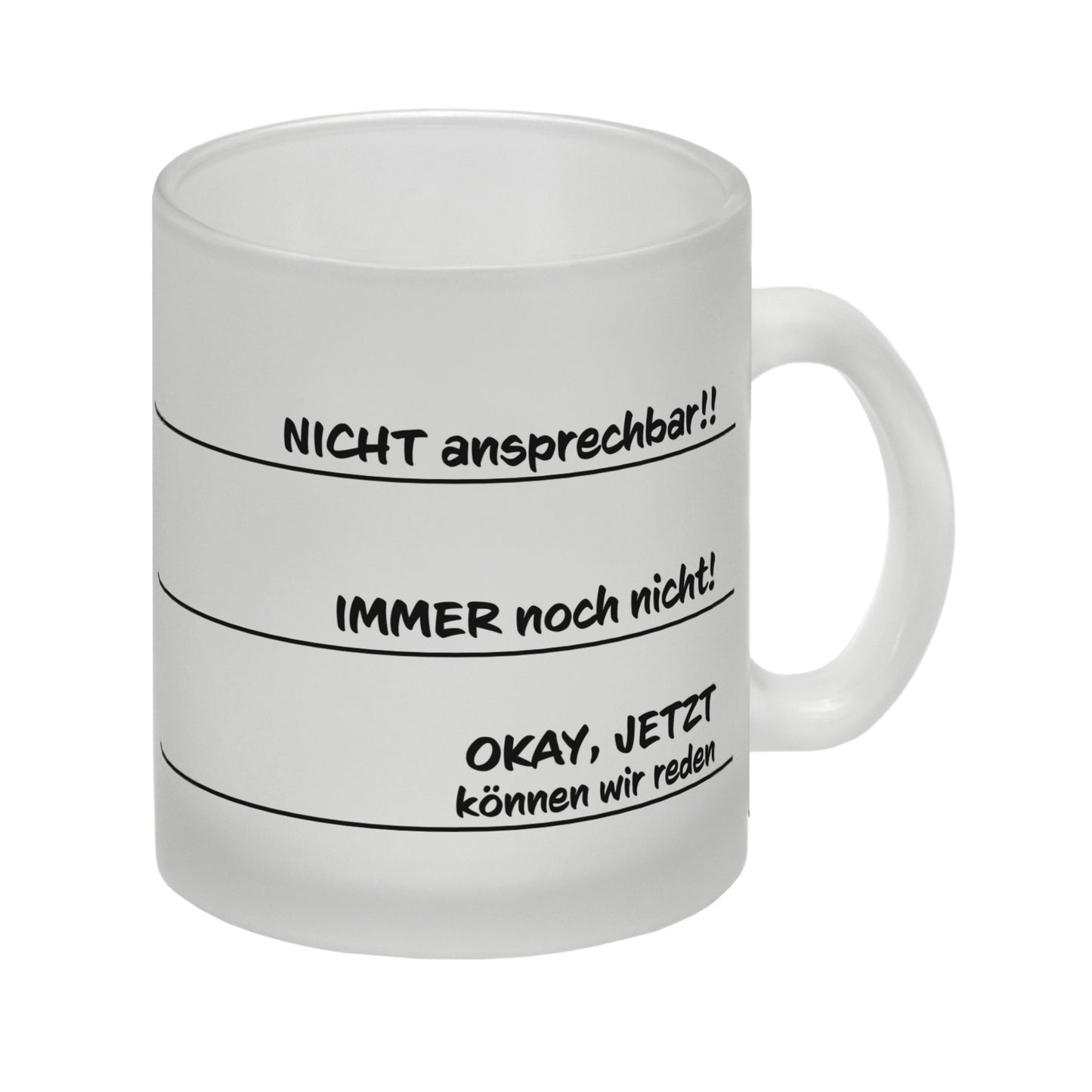 Ohne Kaffee nicht ansprechbar Glas Tasse mit verschiedenen Gemütslagen