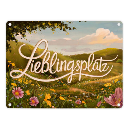 Lieblingsplatz Metallschild in 15x20 cm mit Blumenwiese