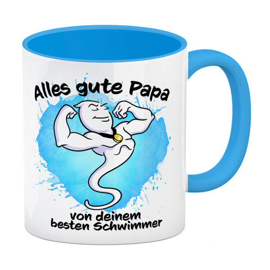 Alles gute Papa, von deinem besten Schwimmer Kaffeebecher Hellblau