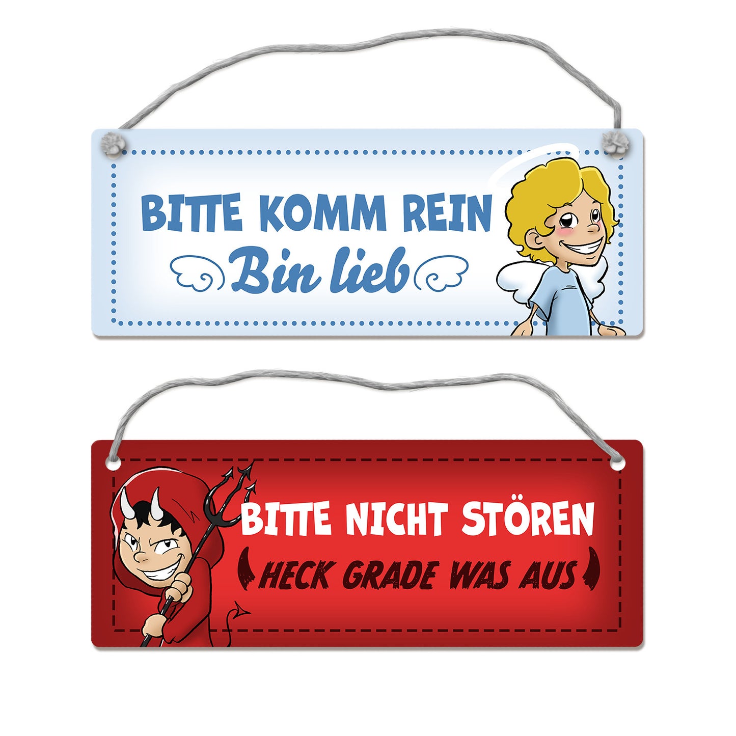 Bitte nicht stören - komm rein Wendeschild mit Teufelchen und Engelchen