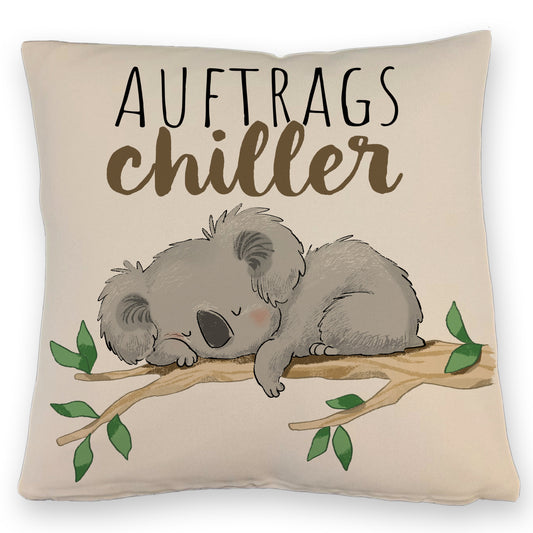 Schlafender Koala Kissen mit Leinenoptik mit Spruch Auftragschiller