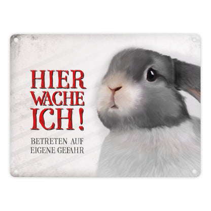 Metallschild mit Hase Motiv und Spruch: Betreten auf eigene Gefahr ...