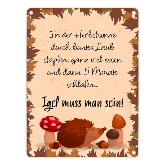 Winterschlaf Herbst Metallschild in 15x20 cm mit Spruch - Igel muss man sein