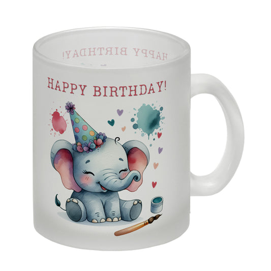 Happy Birthday Elefant Glas Tasse