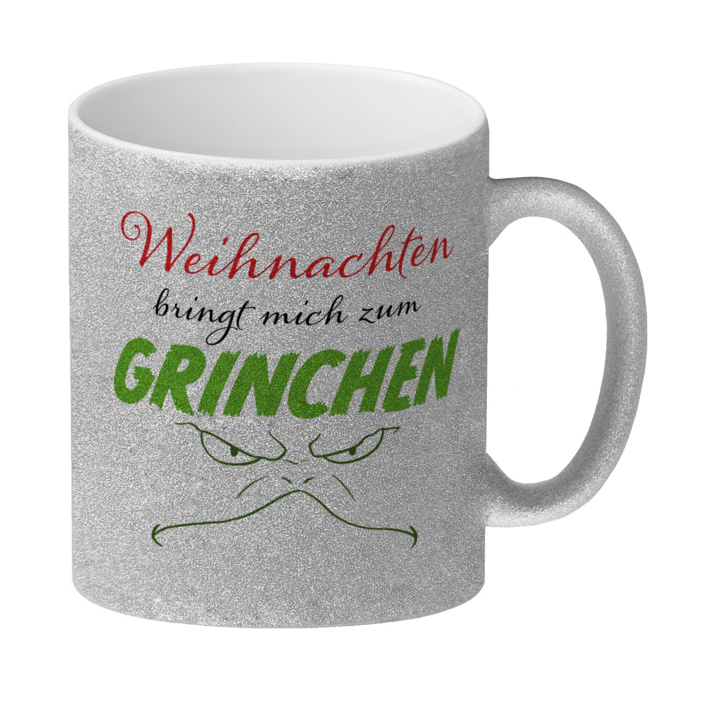 Weihnachten bringt mich zum grinchen Glitzer-Kaffeebecher mit Spruch