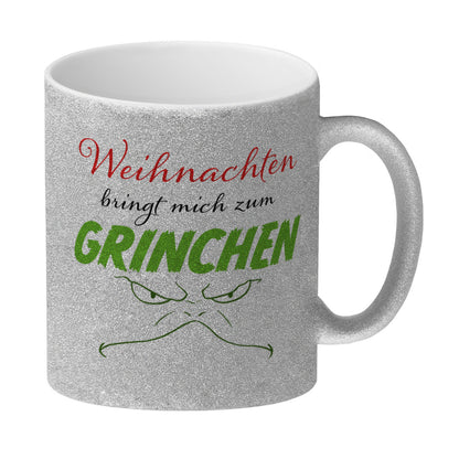 Weihnachten bringt mich zum grinchen Glitzer-Kaffeebecher mit Spruch