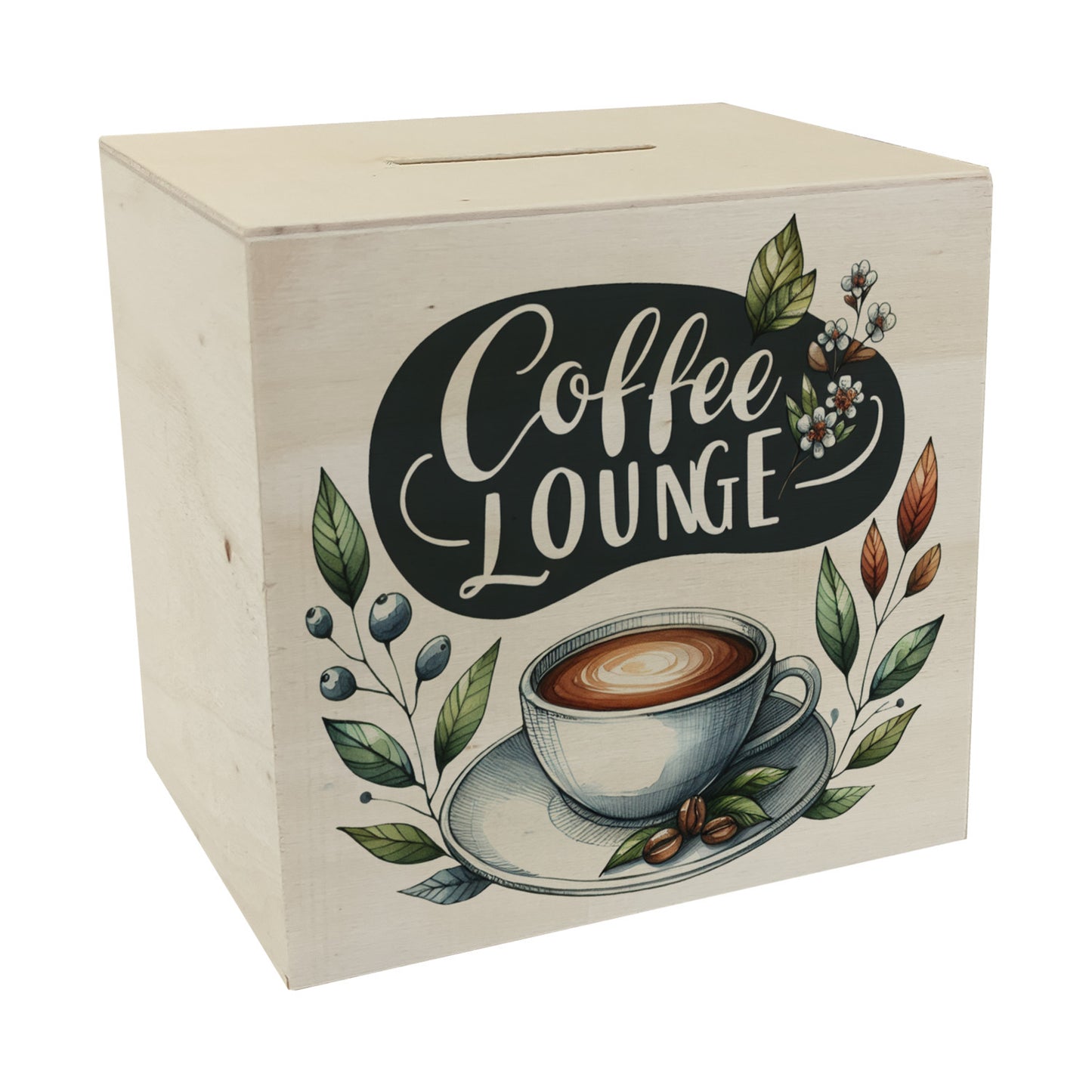 Coffee Lounge Spardose aus Holz