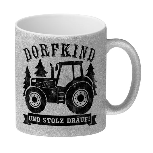 Dorfkind und stolz drauf Trecker Glitzer-Kaffeebecher