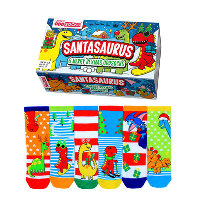 Santasaurus Weihnachten Dino Oddsocks Socken in 27-30 im 6er Set