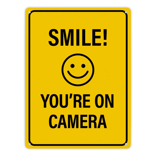 Smile you're on camera Metallschild XL mit lachendem Gesicht