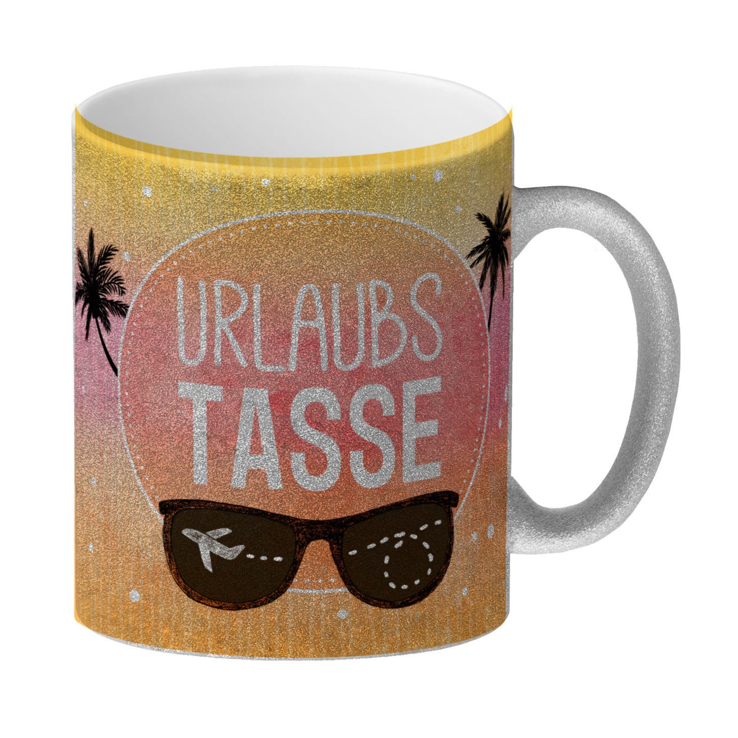 Urlaubsbecher Glitzer-Glitzer-Kaffeebecher mit sommerlichem Urlaub Motiv