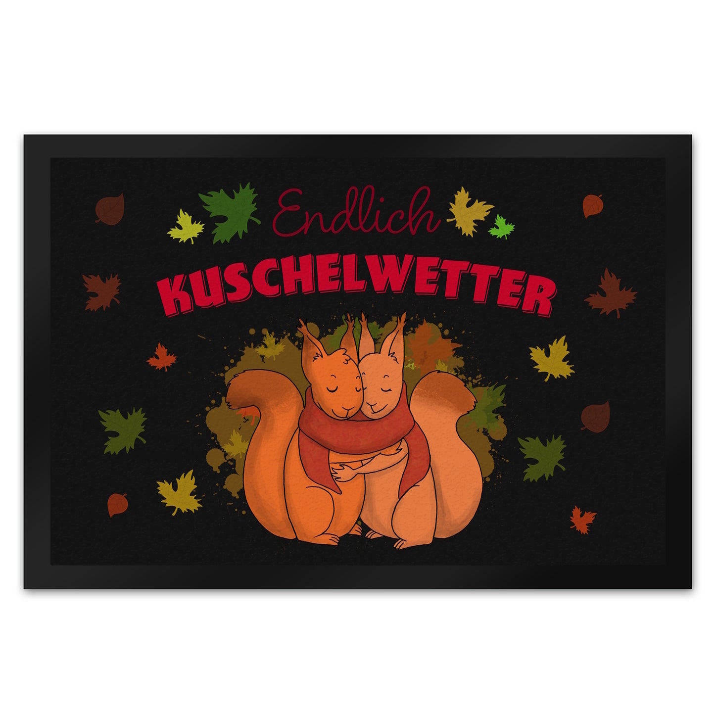 Endlich Kuschelwetter herbstliche Fußmatte XL in 40x60 cm mit Eichhörnchenpaar