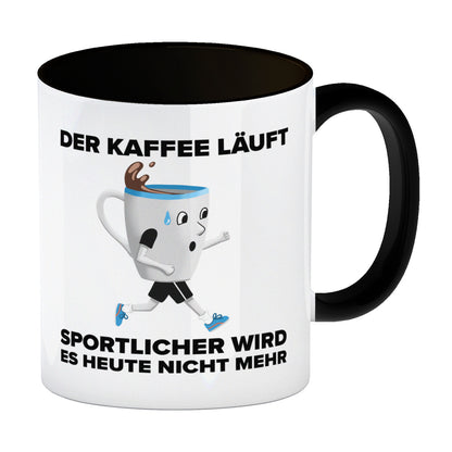 Der Kaffee läuft - sportlicher wird es nicht mehr - Sportmuffel Kaffeebecher Schwarz