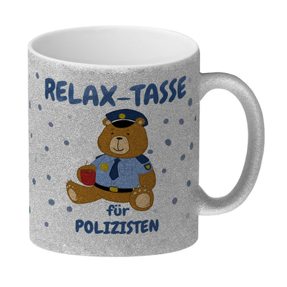 Relax Tasse für Polizisten Glitzer-Kaffeebecher mit hübschem Bär-Motiv