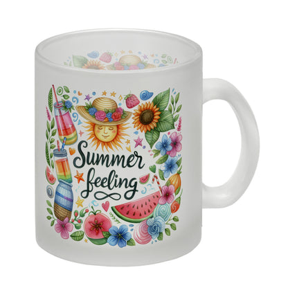 Sonne und Sommer Glas Tasse mit Spruch Summer feeling