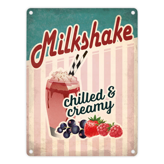 Metallschild mit American Diner Classics - Milkshake Motiv