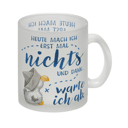 Möwe Glas Tasse mit Spruch Heute mach ich erst mal nichts