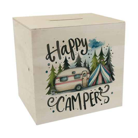 Happy Campers Wohnwagen Spardose aus Holz