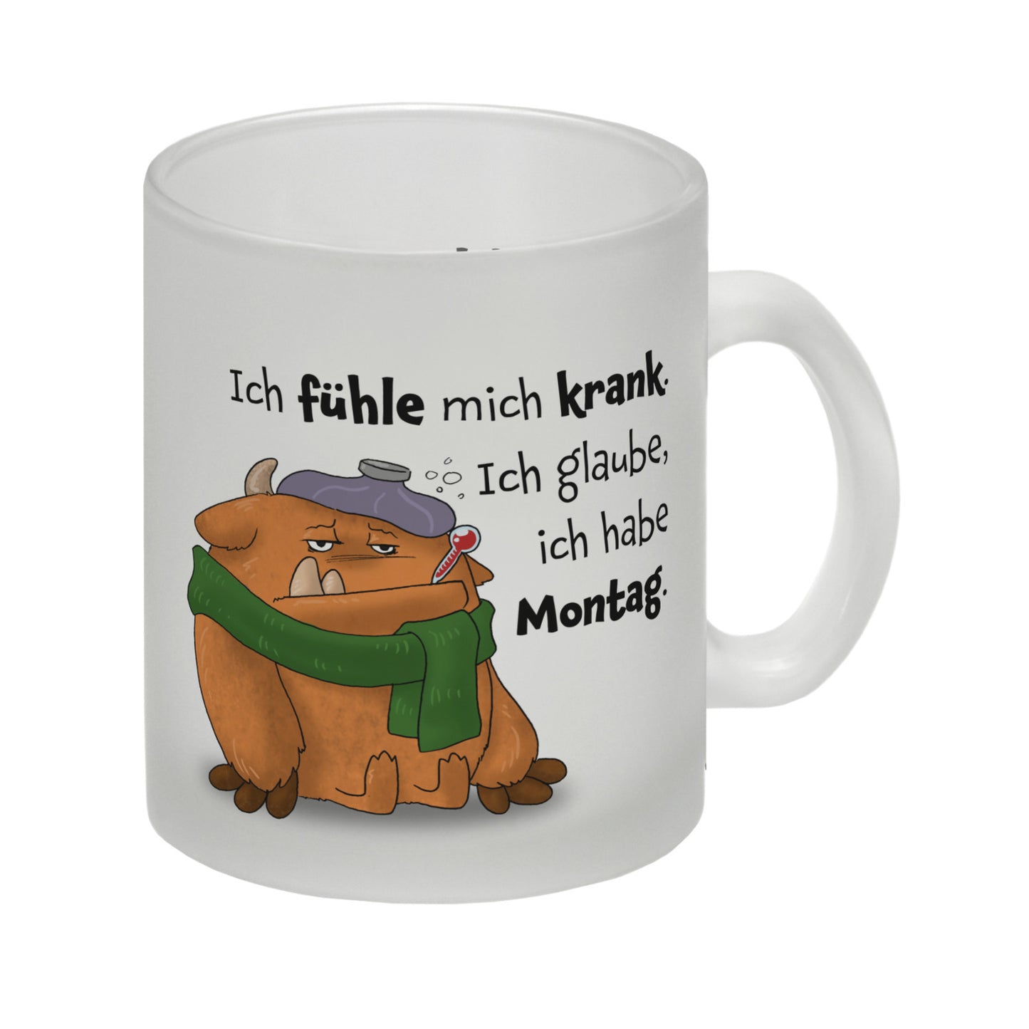 Freches Monster in orange Glas Tasse mit lustigem Spruch