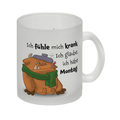 Freches Monster in orange Glas Tasse mit lustigem Spruch