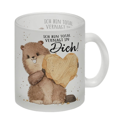 Biber Glas Tasse mit Spruch Ich bin total vernagt in dich