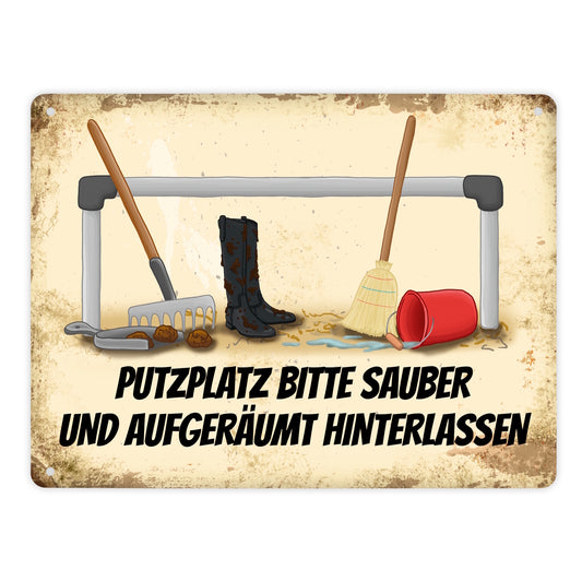 Metallschild XL mit Putzplatz Motiv und Spruch: Putzplatz bitte sauber und ...