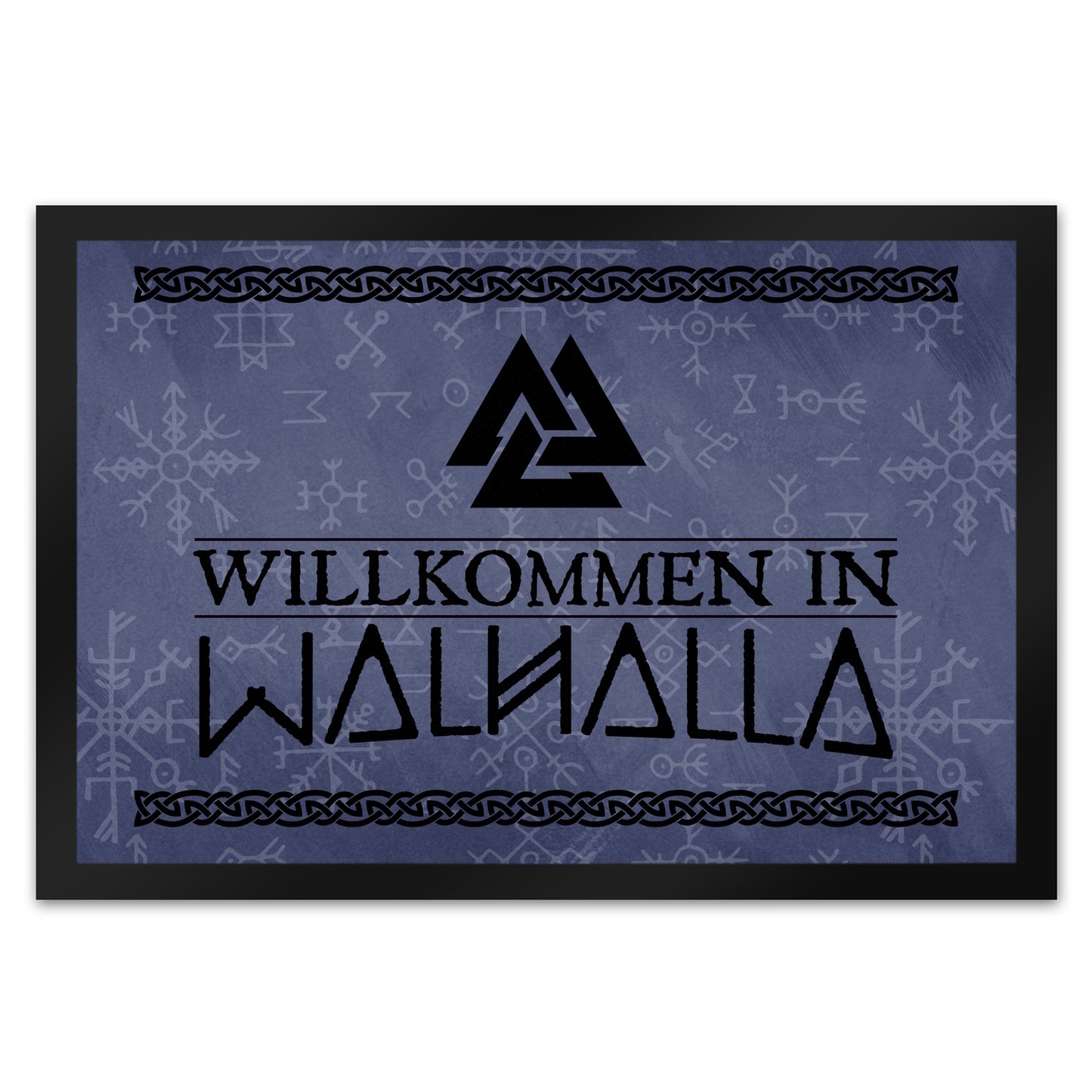 Willkommen in Walhalla Wikinger Fußmatte XL in 40x60 cm mit Runen und Knoten Motiven