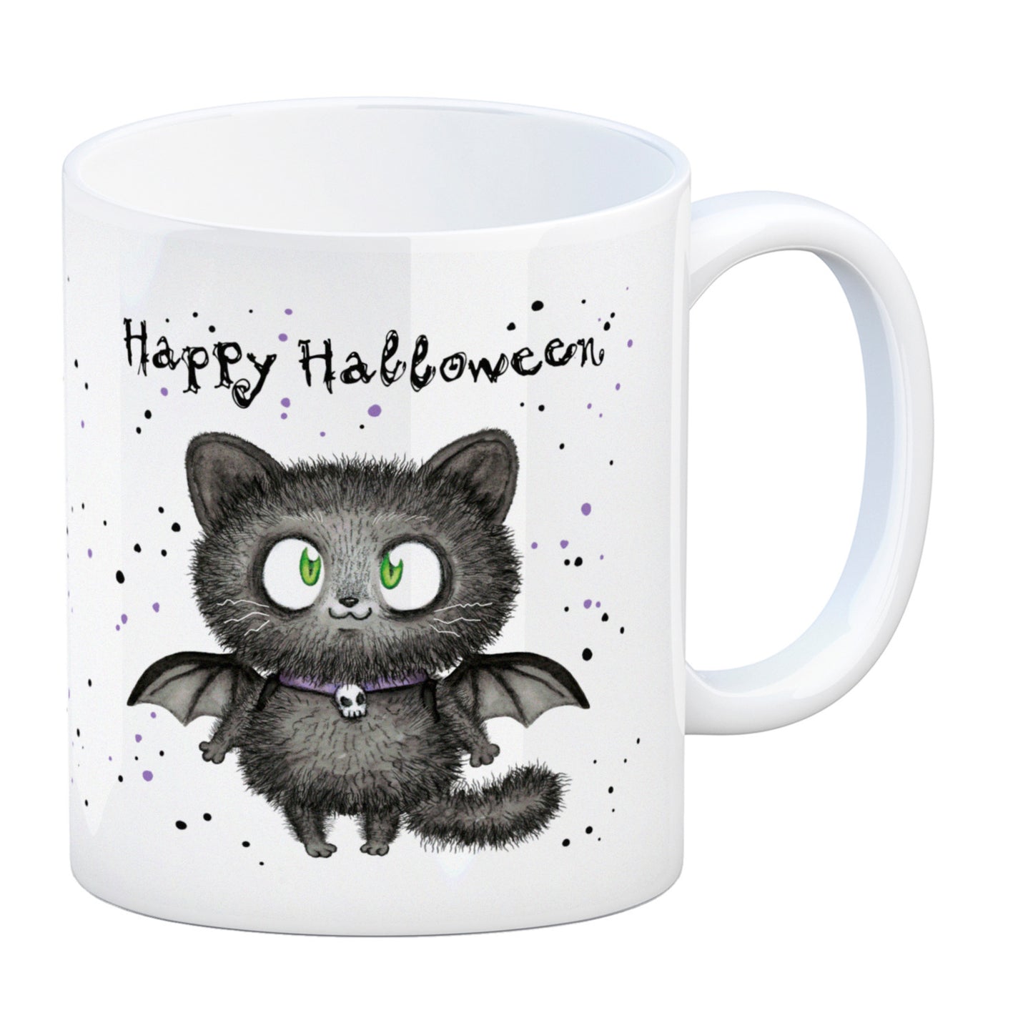 Happy Halloween Kaffeebecher mit schwarzer Fledermaus-Katze