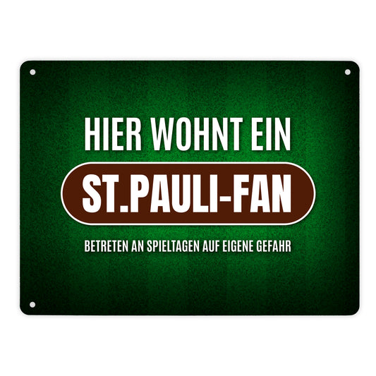 Hier wohnt ein St.Pauli-Fan Metallschild XL mit Rasen Motiv