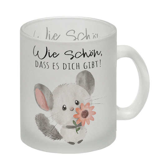 Chinchilla Glas Tasse mit Spruch Wie schön dass es dich gibt