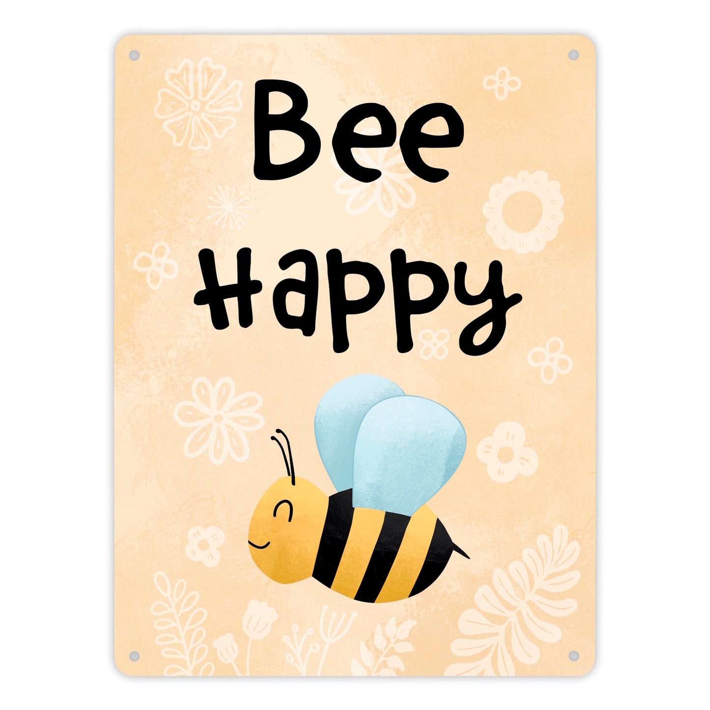 Bee Happy lustiges Metallschild XL in 21x28 cm mit glücklicher Biene